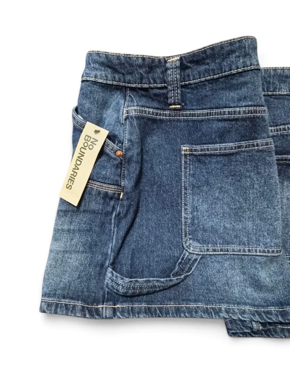 No Boundaries Denim Carpenter Mini Skirt XL (16-18) Relaxed Fit Pockets Blue